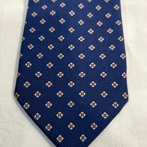 Classic Pajama Pattern Silk Navy & Red Box Hand-Stamped Handmade Necktie